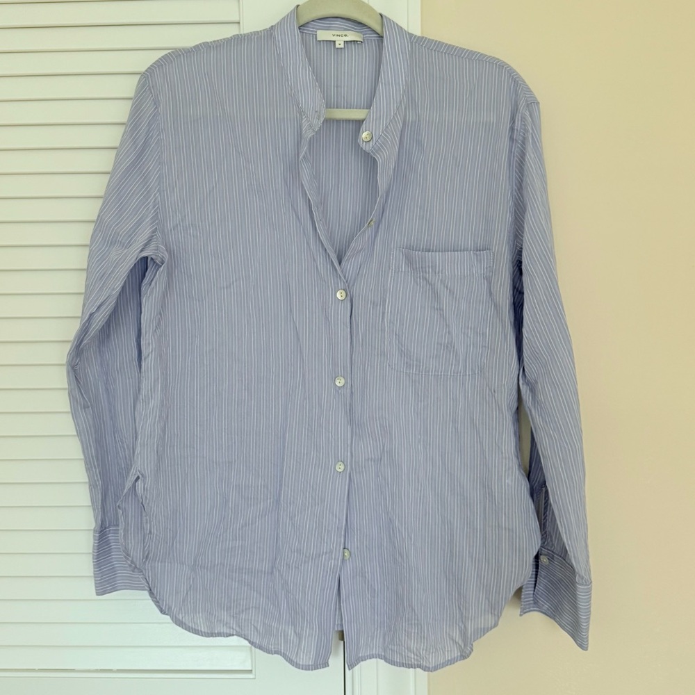 Vince Striped Cotton and Silk Button Down Shirt